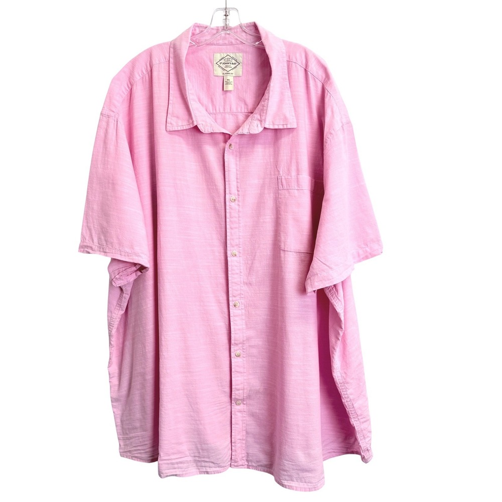 St Johns Bay Mens 6XL Pink Short Sleeve Button Down Shirt Classic Fit Cotton